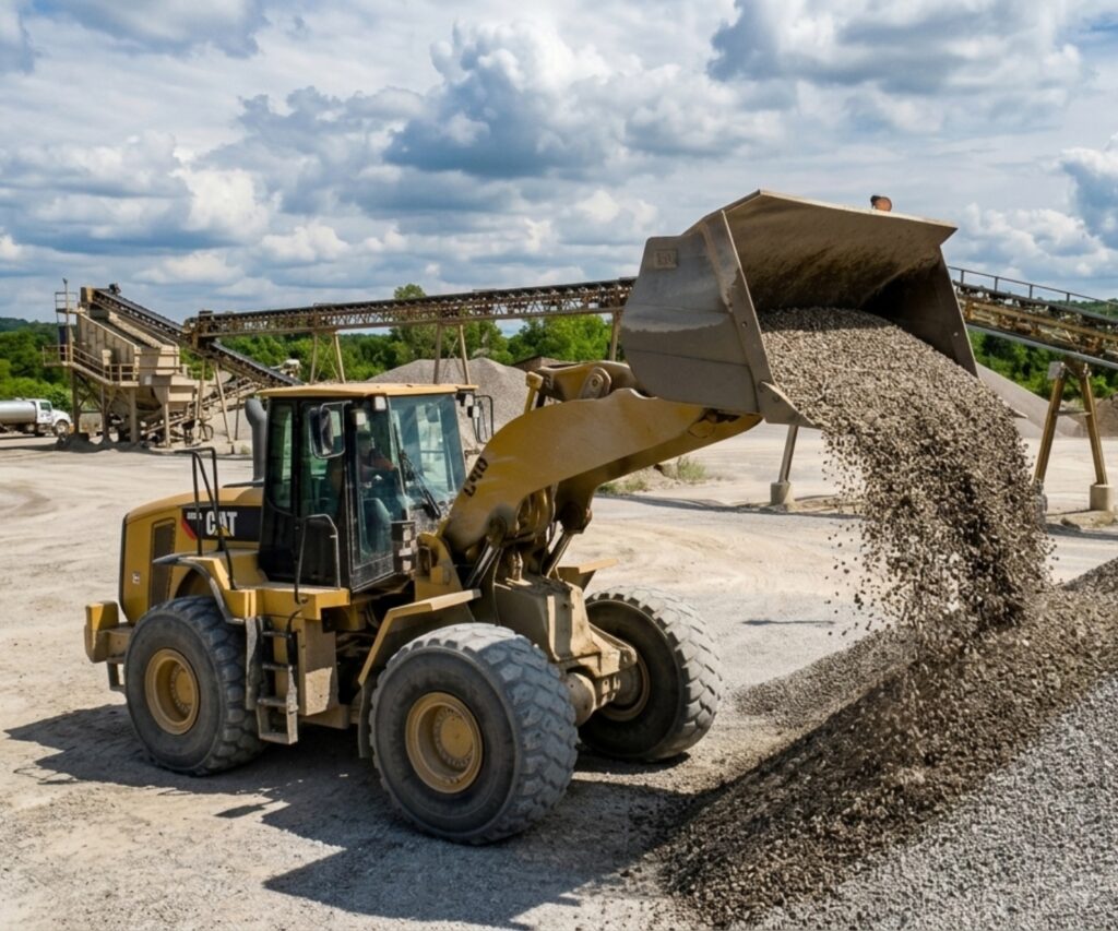 Our Story Photo: 2000s photo in an a loader in an aggregate pit